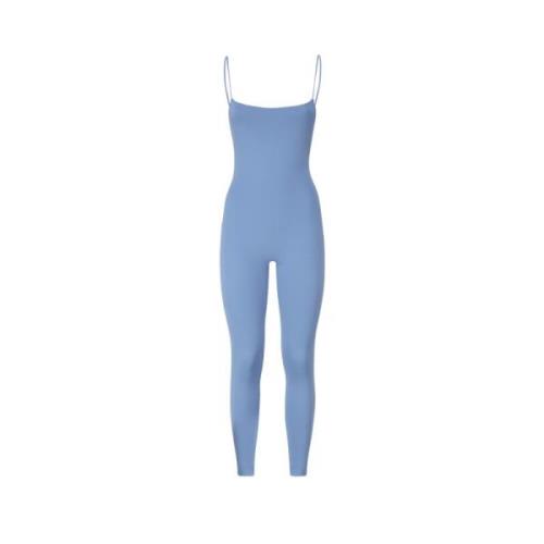 Blå elastisk jumpsuit, lavet i Italien