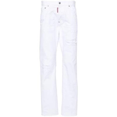 Hvide Denim Bukser med Rippede Detaljer