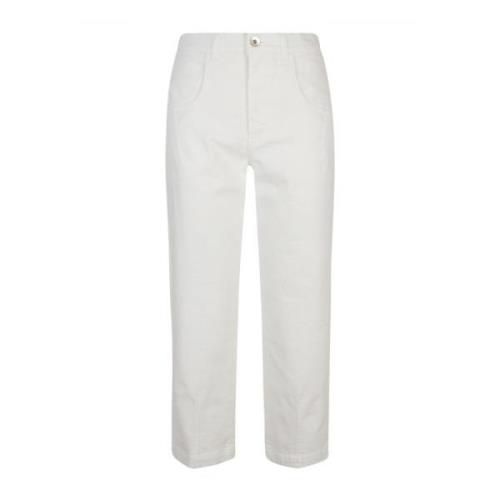 Hvide Denim Bukser med Plissering