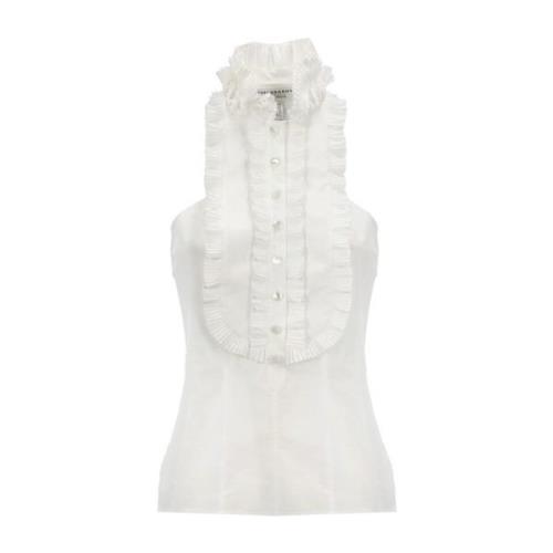 Hvid Ærmeløs Bomuldsskjorte med Drapering