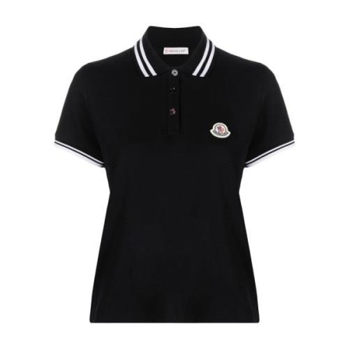 Sort Stribet Polo Shirt med Logo Patch