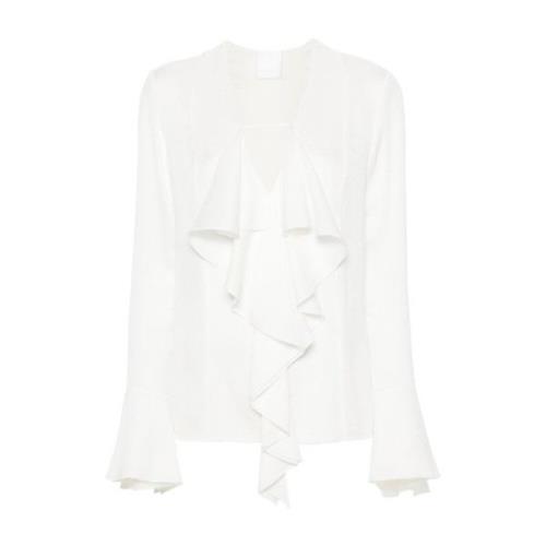 Hvid Silke Skjorte med Rynket Kant