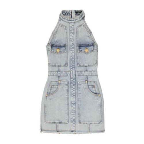 Denim Mini Kjole med Knappelukning