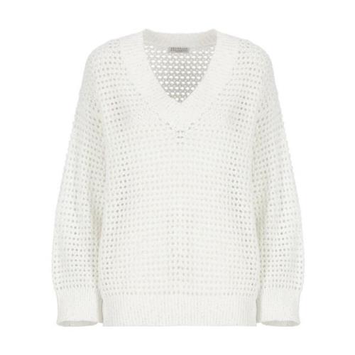 Hvid Bomuldssweater med Pailletdetaljer