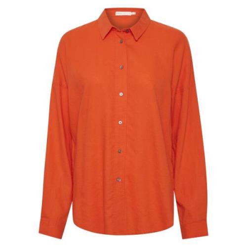 Orange Hørskjorte med Krave og Knapper