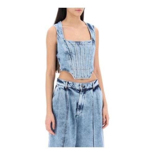 Marmoreret Denim Bustier Top