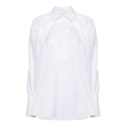 Hvid Bomuldsskjorte med Dekorativ Syning