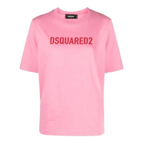 Pink Logo Print Bomuld T-shirt