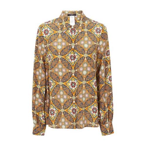 Silk Skjorte med Mønster og Klassisk Krave