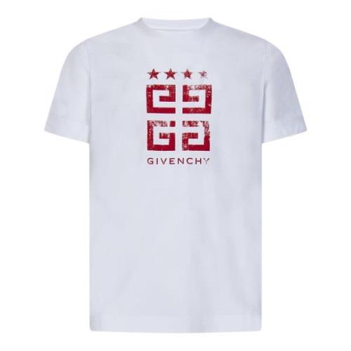 Herre Hvid Slim-Fit T-Shirt med Rødt 4G Stars Print