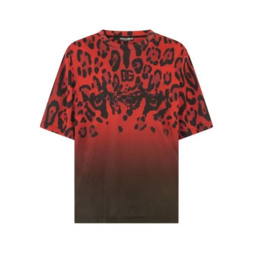 Rød Leopard Print Bomuld Jersey T-shirt