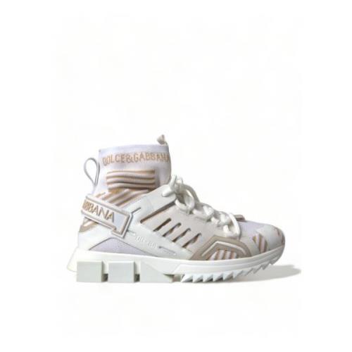 Hvide og beige Slip-On Sneakers med Riflet Gummisål