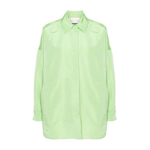 Grøn Silke Faille Skjortejakke