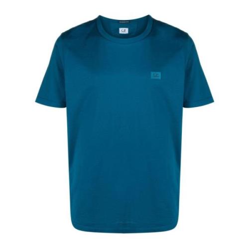 Blå Bomuld Rund Hals T-shirt