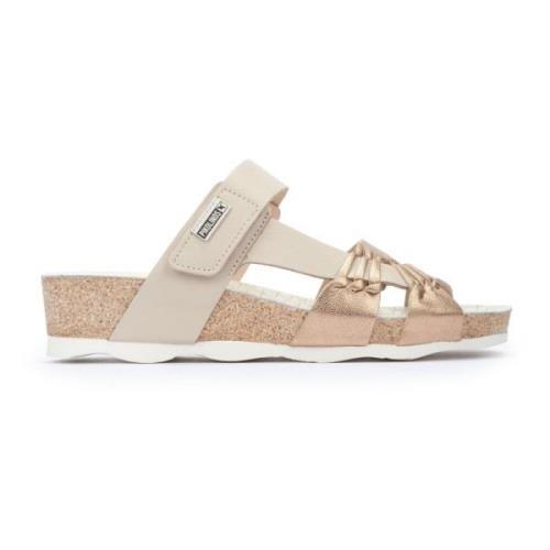 Beige Læder Kilehæl Sandaler