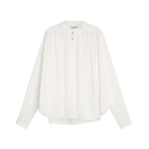 Oversized Hvid Bluse med Ståkrave