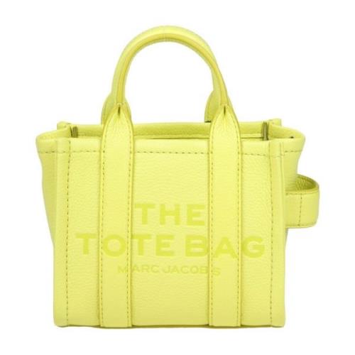 Læderhåndtaske i citrongul med logo