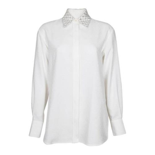 Antik Hvid Viskose Skjorte med Dobbelt Stjerne