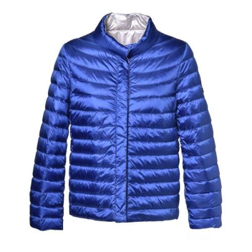 Reversible down jacket in electric blue nylon