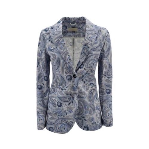 Blå og hvid cashmere mønstret jakke