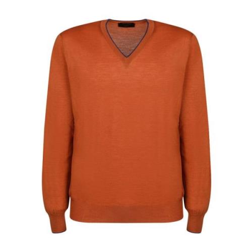 Orange V-hals Sweater Langærmet