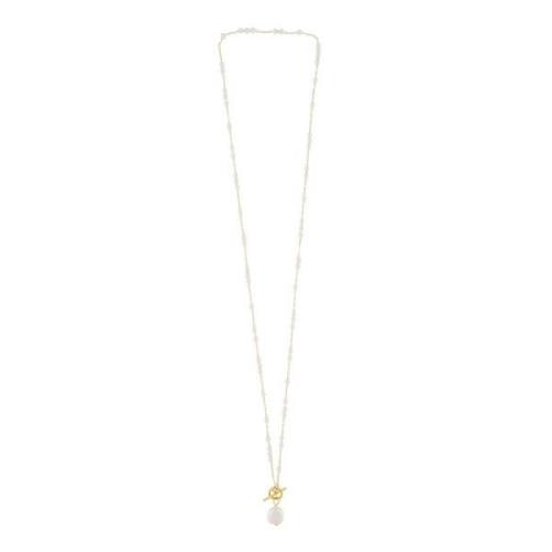 Joy Waterproof T- Bar Pearl Chain Necklace 18K Gold Plating