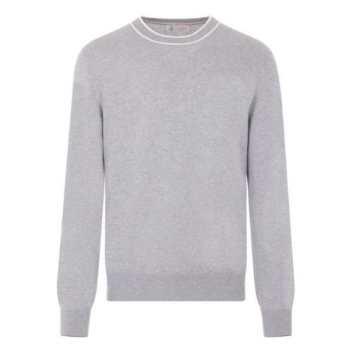 Grå Bomuld Strik Pullover Sweater