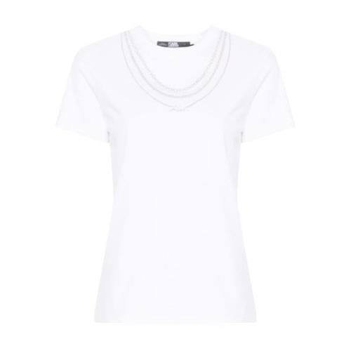 Hvid T-shirt med Sølv Halskæder