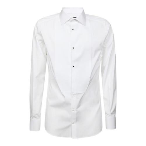 Hvid Bomuldsskjorte med Plastron
