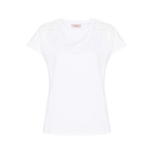 Hvid Blomstret Patch T-shirt