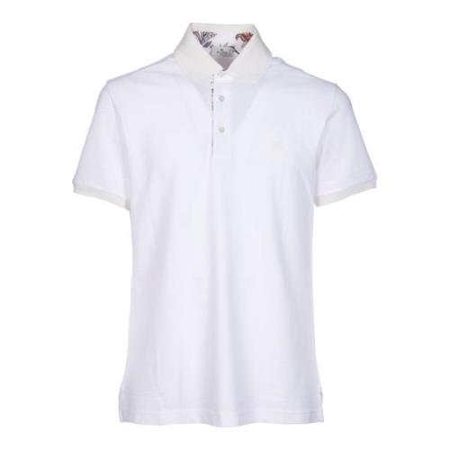 Hvid Blomstret Polo Shirt Bomuld Pique
