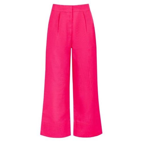 Hot Pink Linen Blend Cropped Bukser