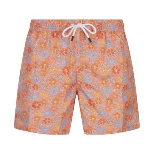 Orange Blomstret Badeshorts