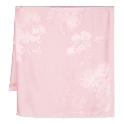 Pink Blomstret Jacquard Silketørklæde