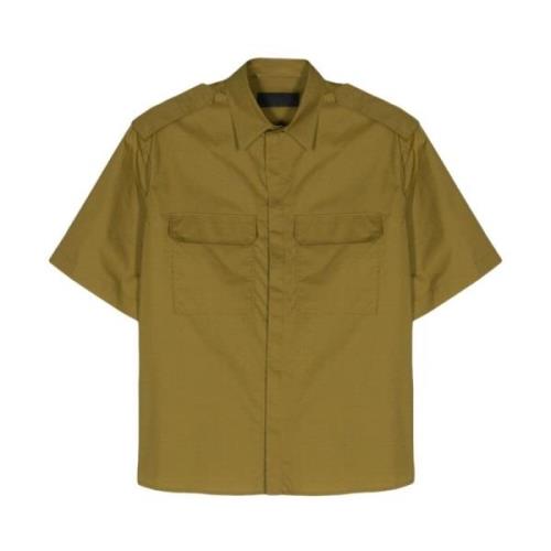 Khaki Poplin Texture Classic Collar Skjorte