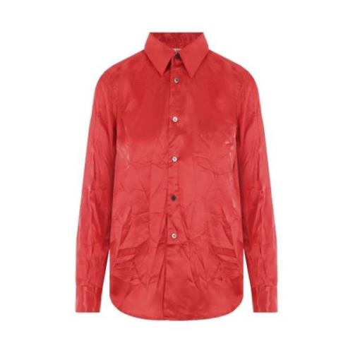 Rød Satin Skjorte med Knappelukning