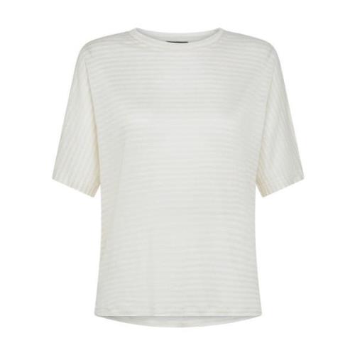 Stribet Linnedblanding T-shirt Hvid