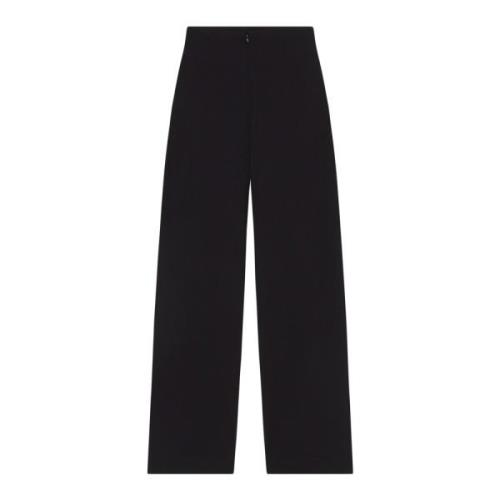 Højtaljede sorte bukser med silkeforede kanter