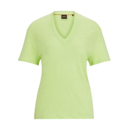 Grøn Linned V-Hals T-Shirt