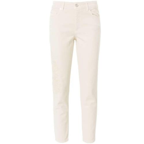 Beige Blomster Broderi Denim Jeans