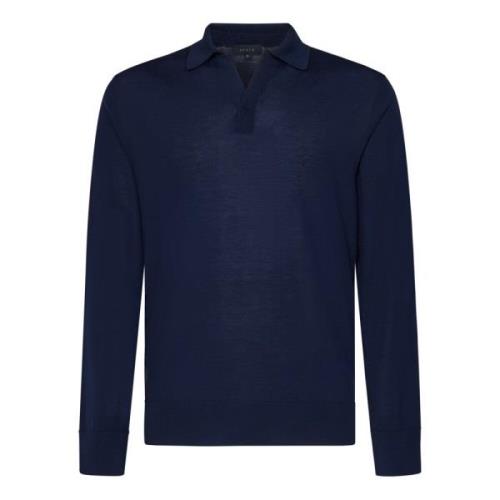 Blå V-hals Uld Polo Sweater
