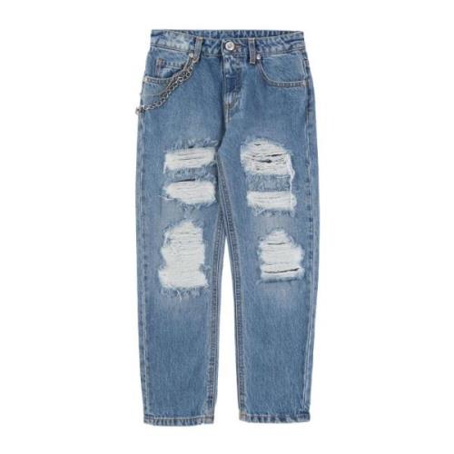 Jeans med slidte effekt og bæltestropper