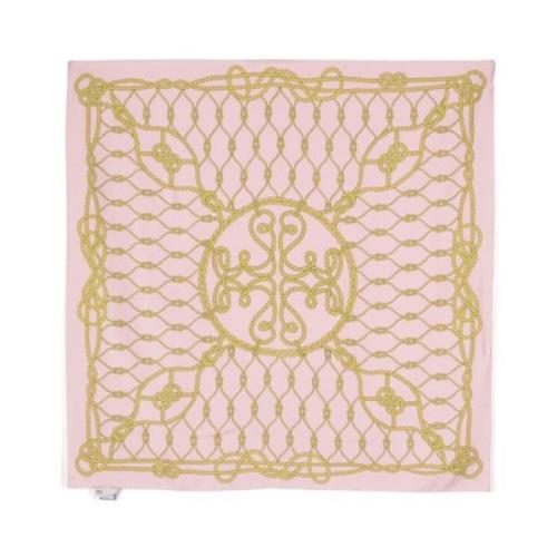 Lyserød Silketørklæde med Rebknudeprint