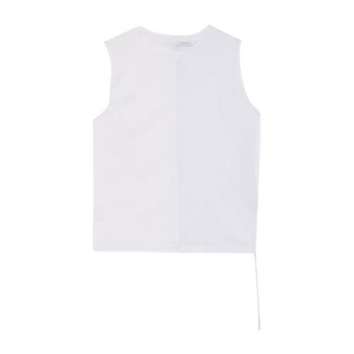 Ærmeløs hvid T-shirt med sidelinning