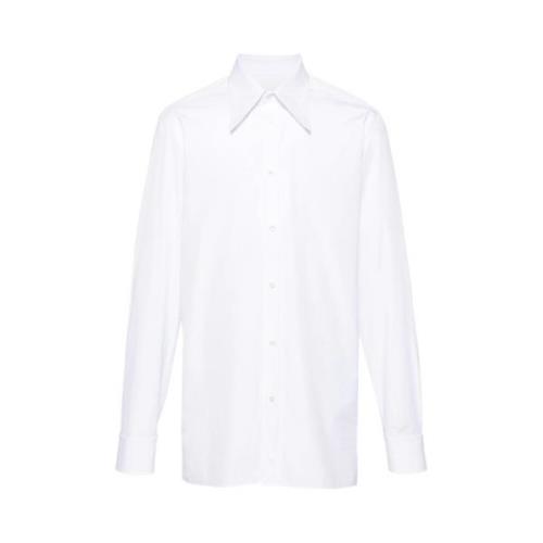 Hvid Bomuldsskjorte med Fire-Stitch Logo