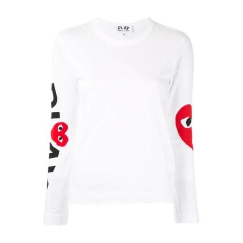 Hvid Grafisk Langærmet T-Shirt