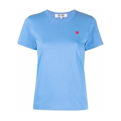 Blå Bomuld Kvinders Hjerte T-Shirt