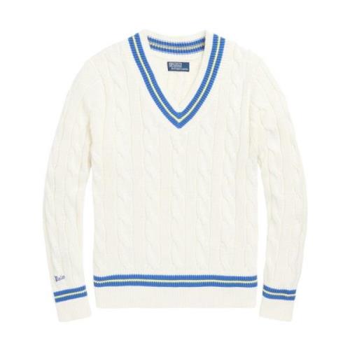 Hvid Sweater V-Hals Langærmet
