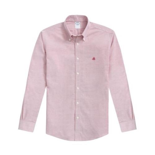 Rød Regular Fit Non-Iron Stretch Bomuldsskjorte med Button Down Krave