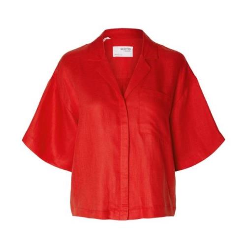 Boxy Revers Linnedskjorte - Flame Scarlet